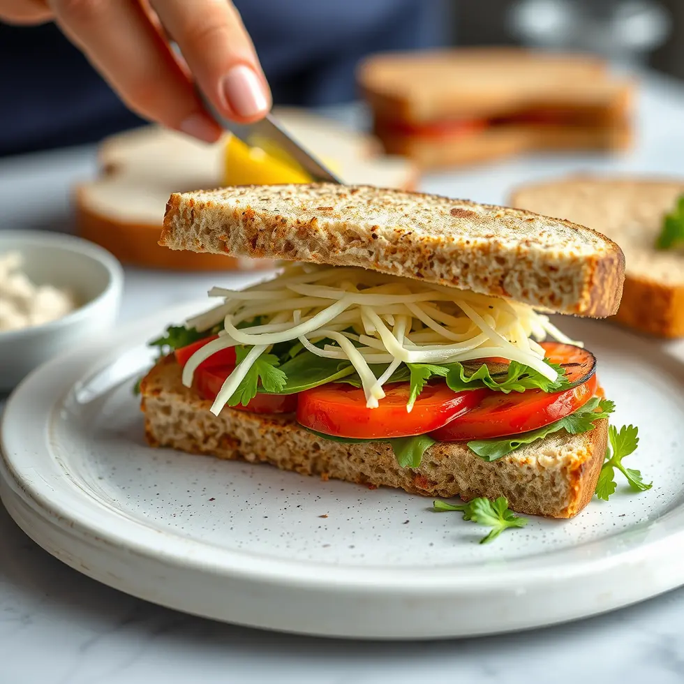 A delicious open-faced sandwich being prepared in the kitchen