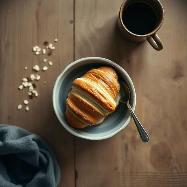 Homemade croissant sandwich served in a cozy morning kitchen setting