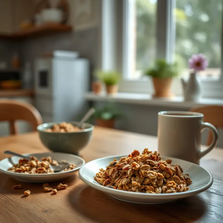 Delicious granola served in a natural breakfast setting