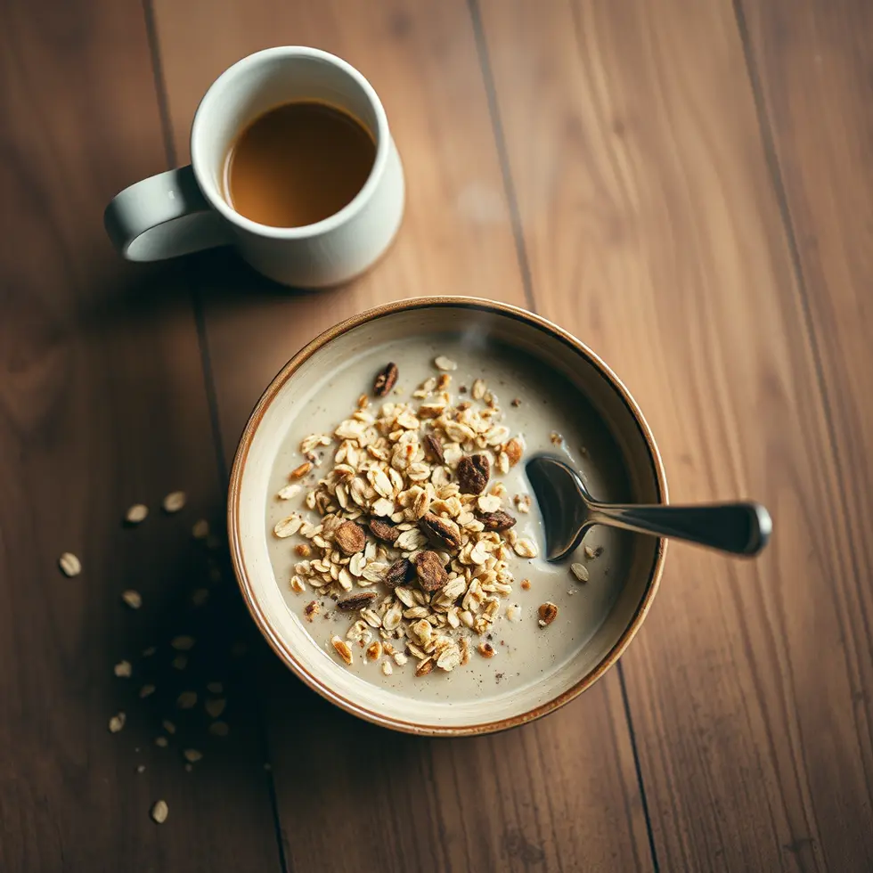Homemade muesli served in a cozy morning kitchen setting