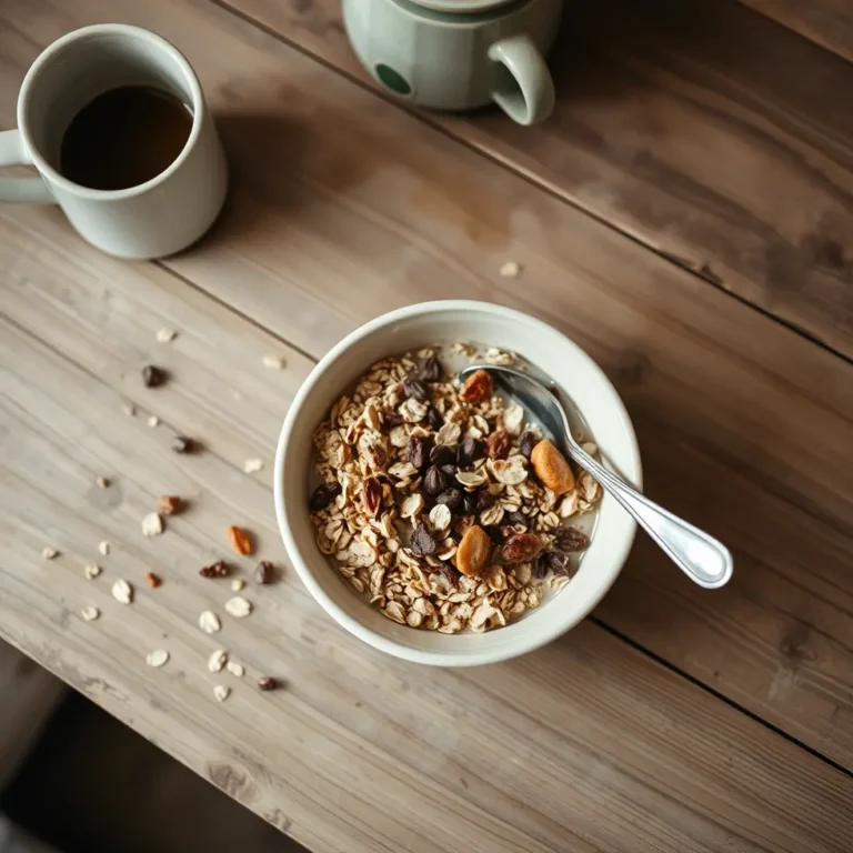 Homemade muesli served in a cozy morning kitchen setting
