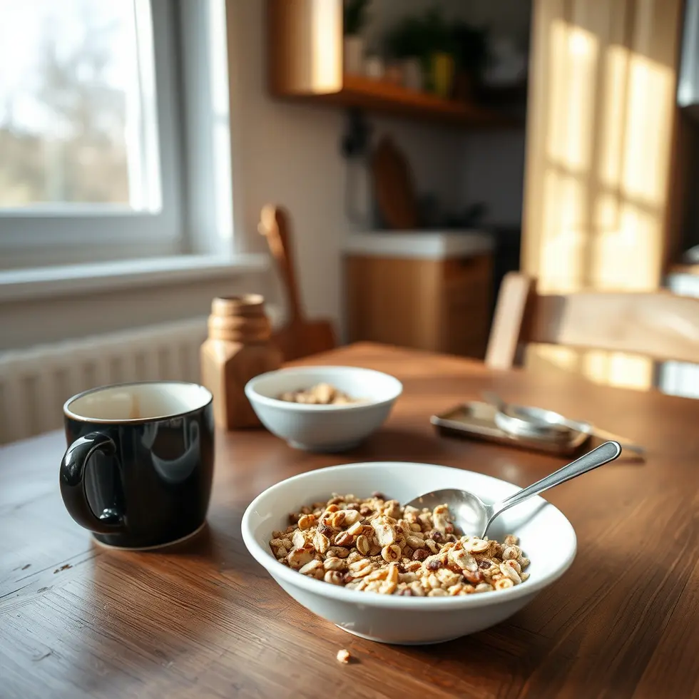 Delicious muesli served in a cozy breakfast setting