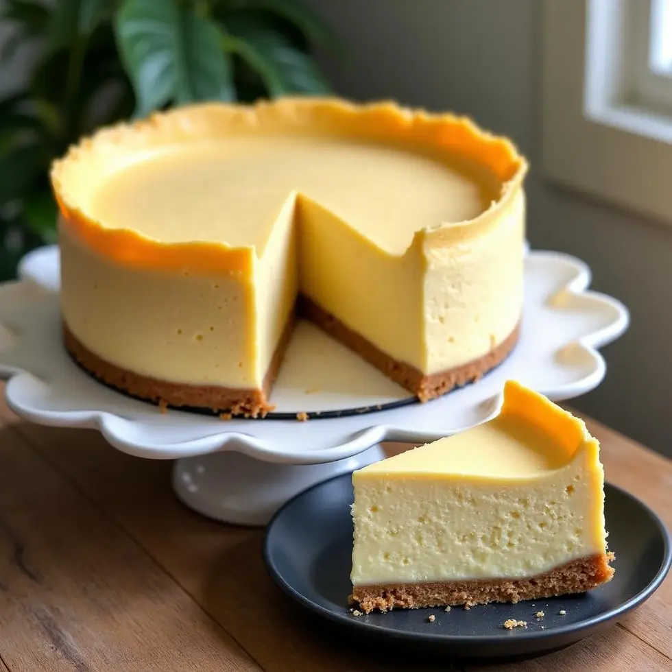 Whole Cheesecake Factory style cheesecake with graham cracker crust and one slice cut