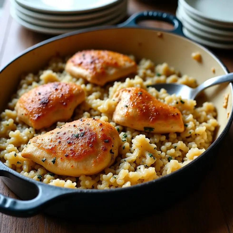 Preparing chicken and rice recipes for dinner in a home kitchen