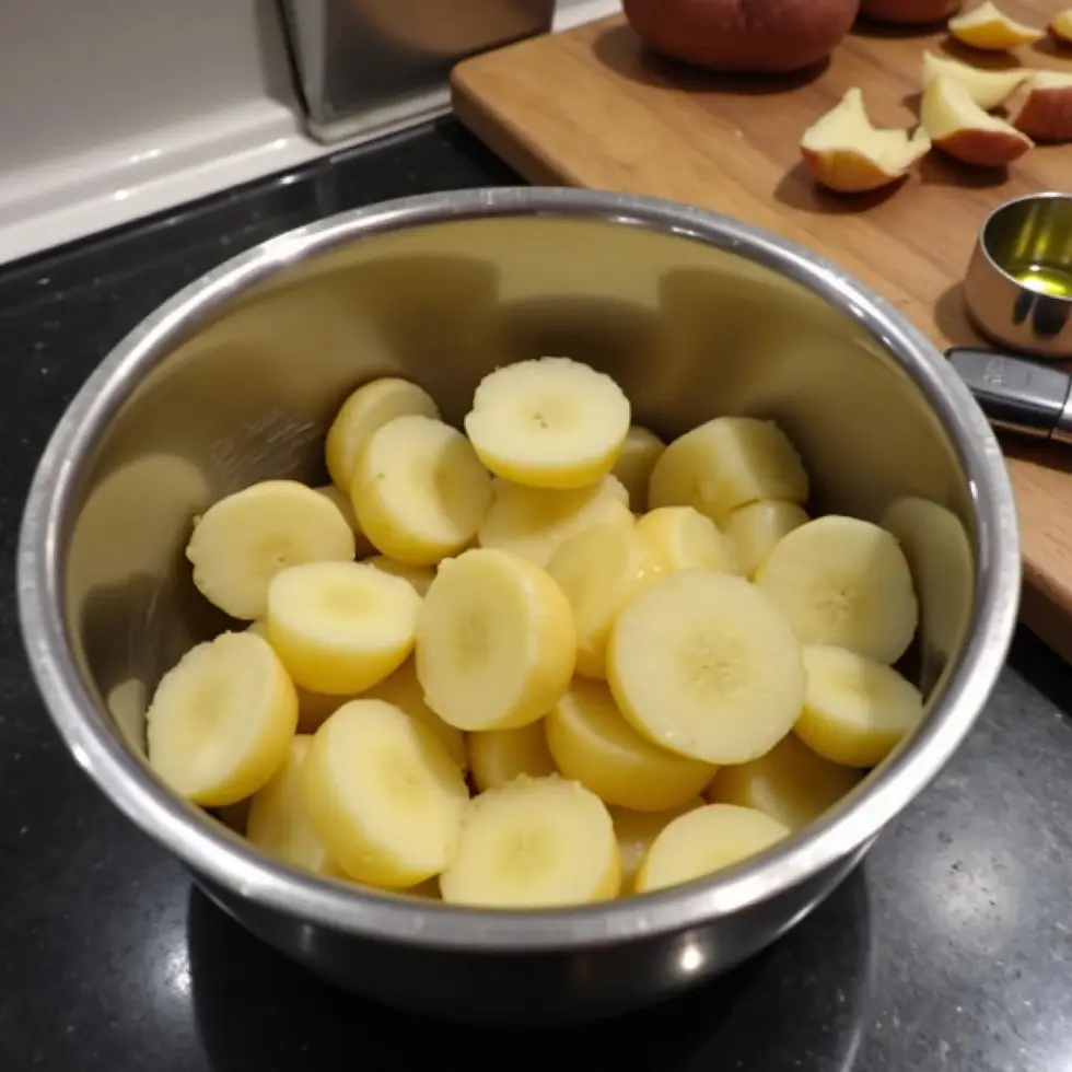 air fryer chips served on a casual kitchen table