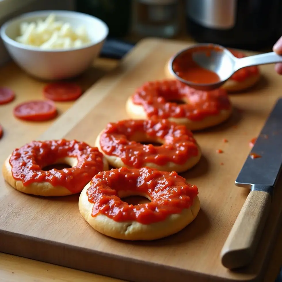 air fryer pizza bagel served on a casual kitchen table