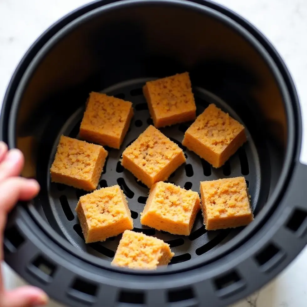 chicken bites in air fryer served on a casual kitchen table