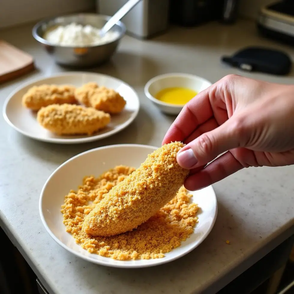chicken tenders recipe air fryer served on a casual kitchen table