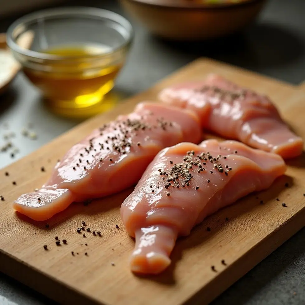 crispy chicken breast recipe served on a casual kitchen table