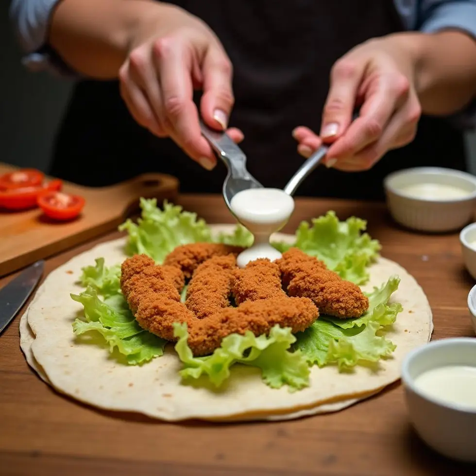 crispy chicken wrap recipe served on a casual kitchen table