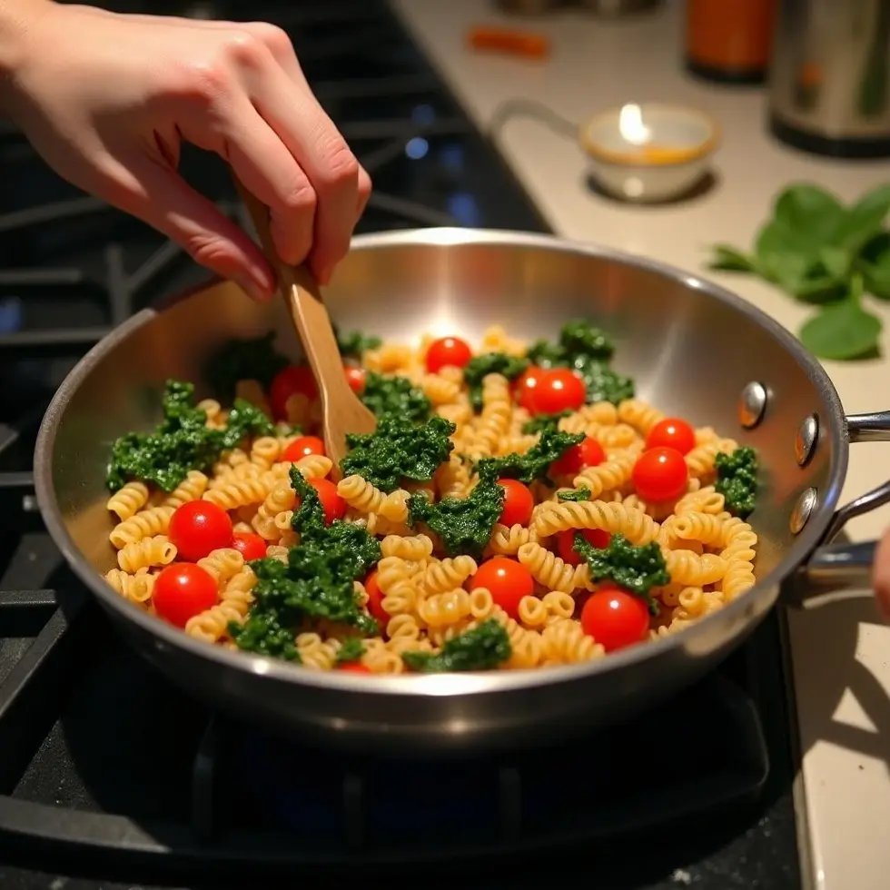 easy healthy pasta recipes served on a casual kitchen table