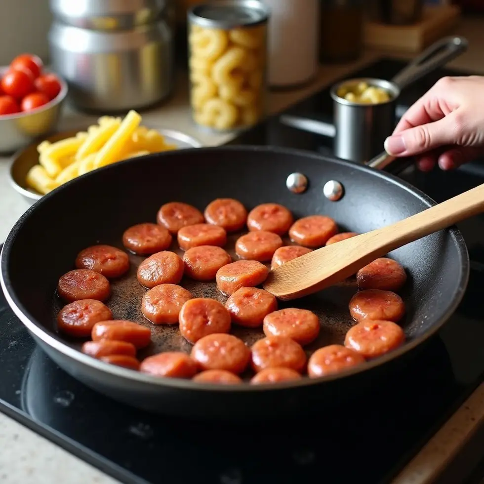 easy sausage pasta recipes served on a casual kitchen table