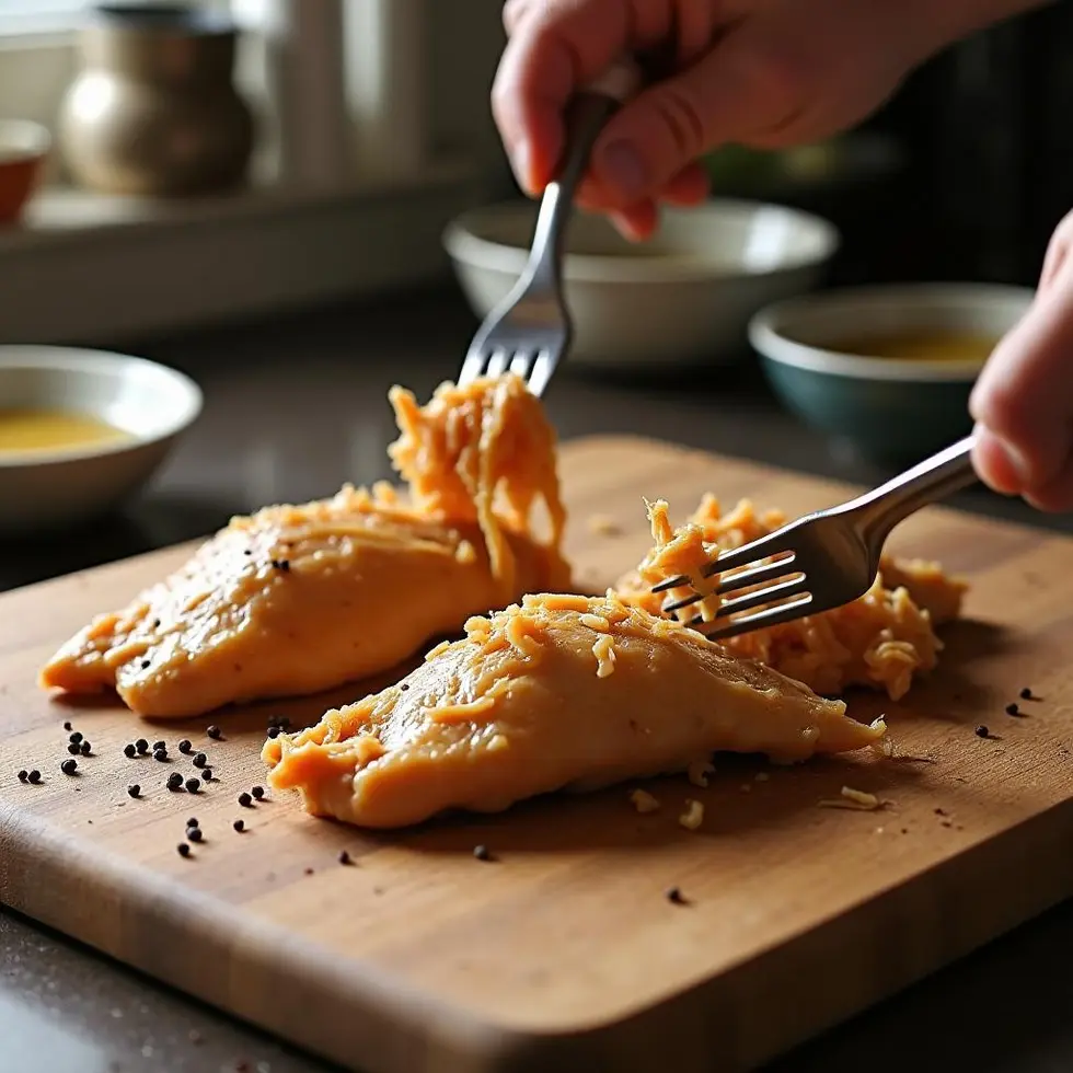 shredded chicken breast recipes served on a casual kitchen table