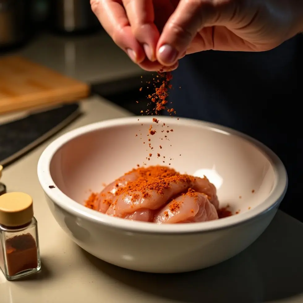 skinless chicken thighs in air fryer served on a casual kitchen table