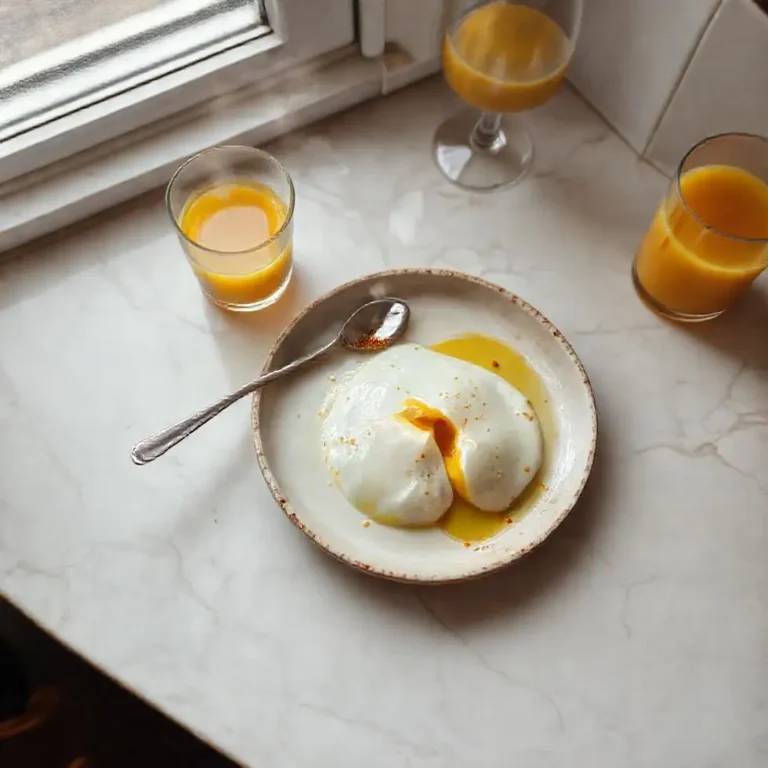 Homemade poached eggs served in a cozy morning kitchen setting