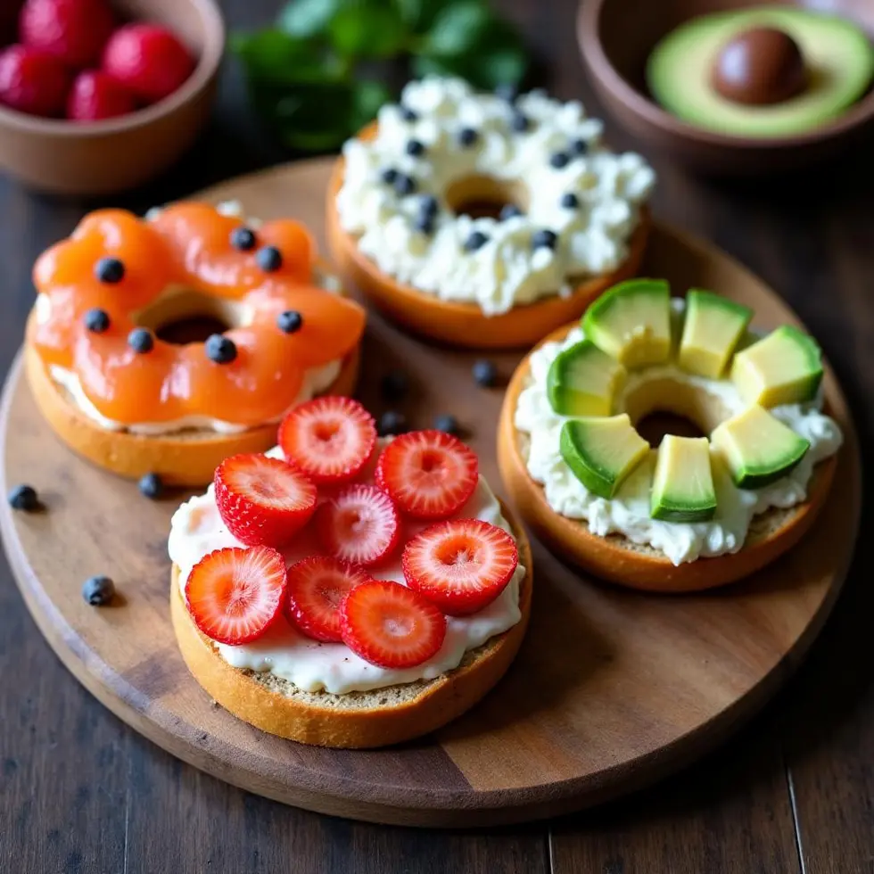 Preparing bagel with cream cheese in a home kitchen