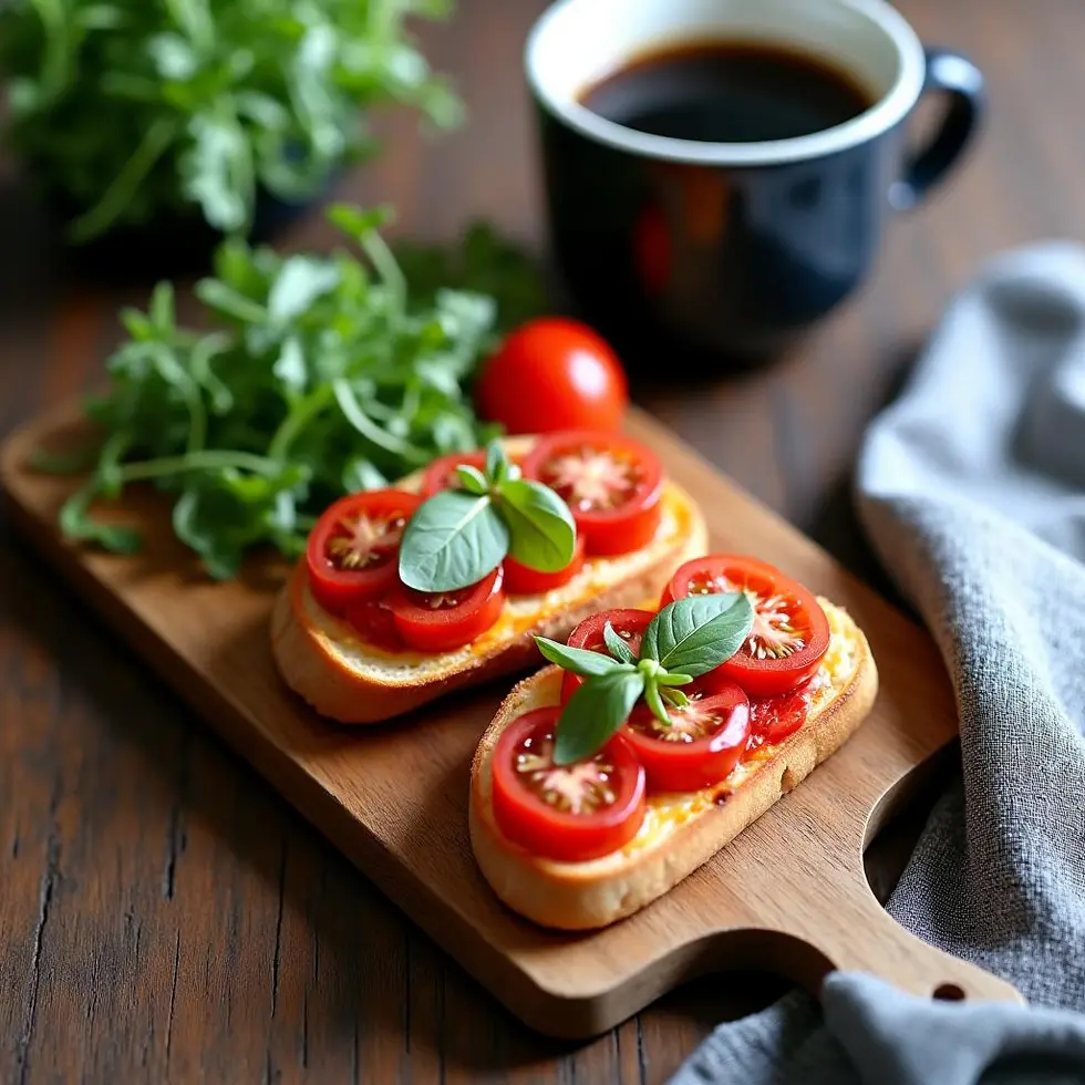 Preparing bruschetta breakfast in a home kitchen