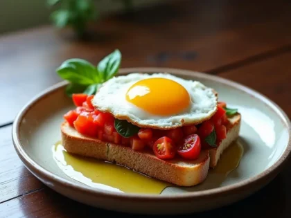 Bruschetta Breakfast Toast With Eggs recipe