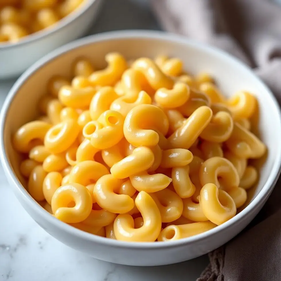 Creamy Chick-fil-A style mac and cheese in white bowl with golden cheese sauce coating tender elbow pasta