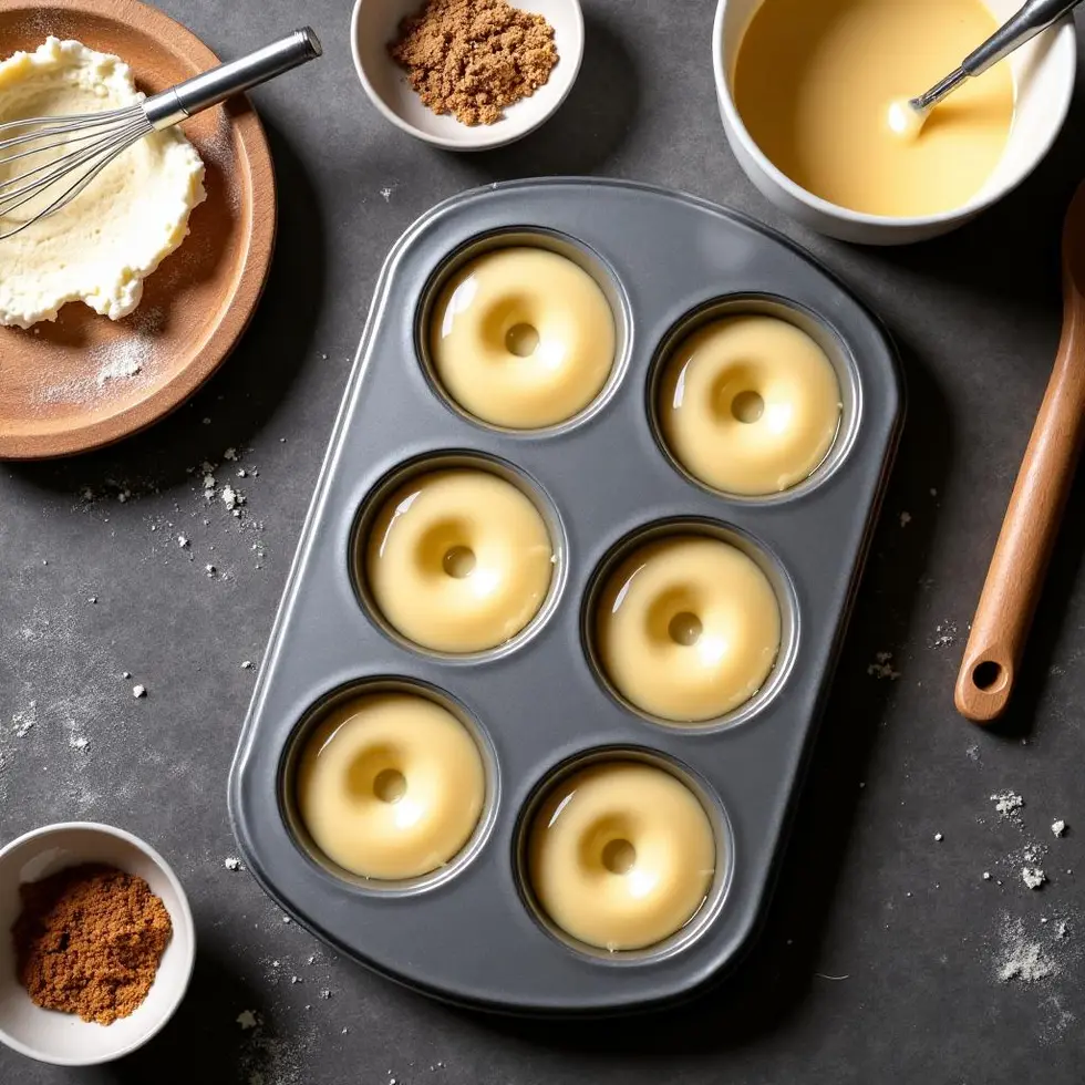 baked eggnog donuts recipe served on a casual kitchen table