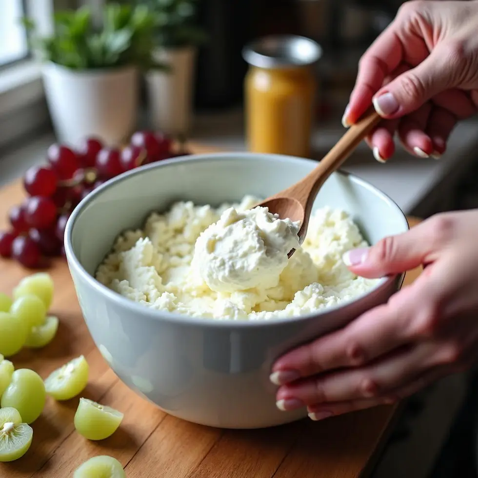 chicken salad chick grape salad recipe served on a casual kitchen table
