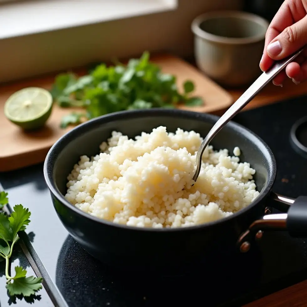 chipotle cilantro lime rice copycat served on a casual kitchen table