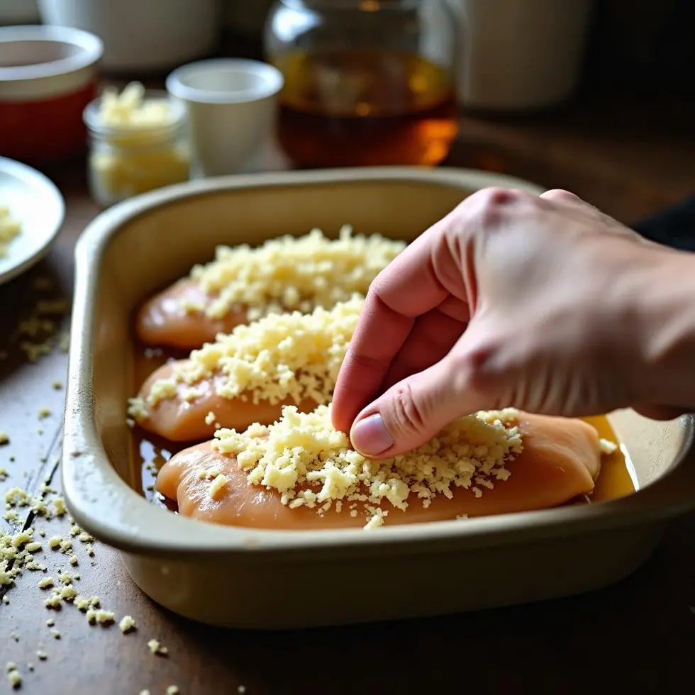 olive garden parmesan chicken recipe served on a casual kitchen table