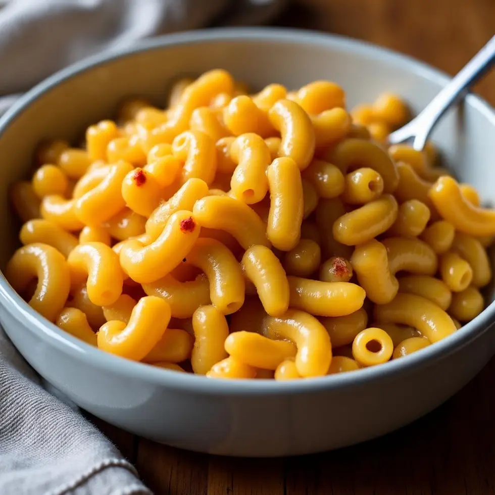 Cheeseburger mac and cheese in a ceramic bowl, creamy cheddar sauce coating elbow macaroni with beef crumbles — cheeseburger mac and cheese recipe
