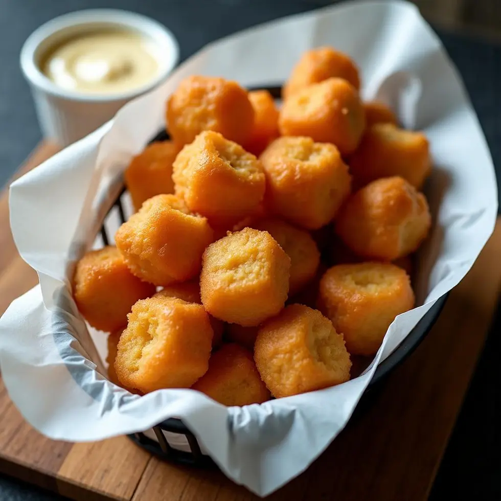 Golden brown crispy chicken nuggets in a paper-lined basket with dipping sauce — chick fil a chicken nugget copycat recipe