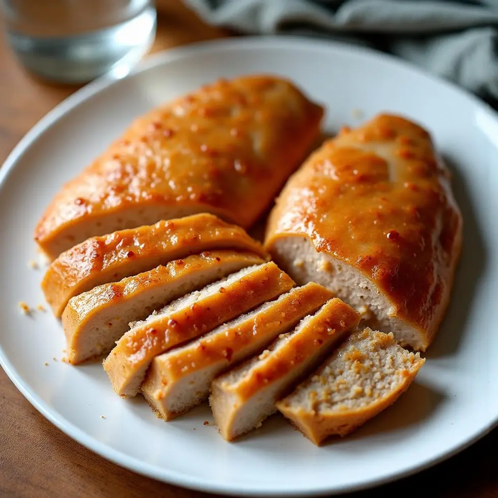 Sliced chicken breast arranged on plate for meal prep portions