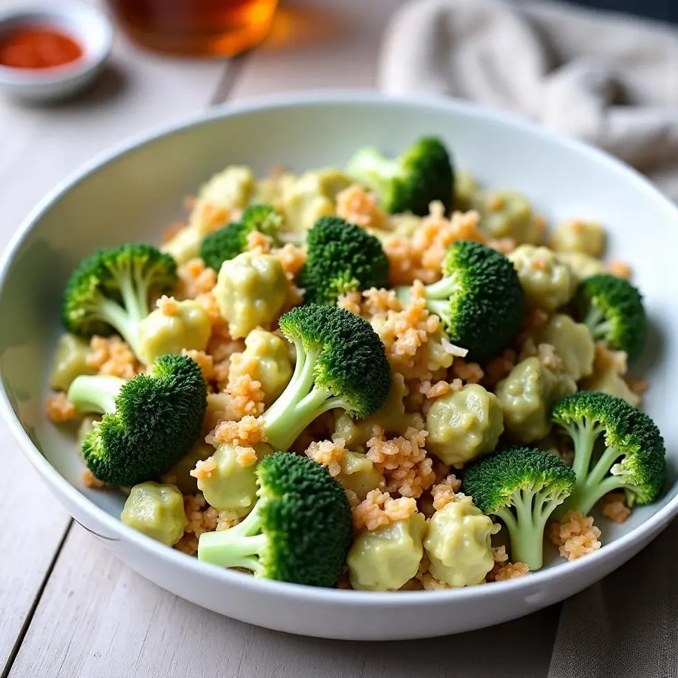 Broccoli salad with creamy dressing, cheddar cheese, red onion, and sunflower seeds in white bowl — chicken salad chick broccoli salad recipe