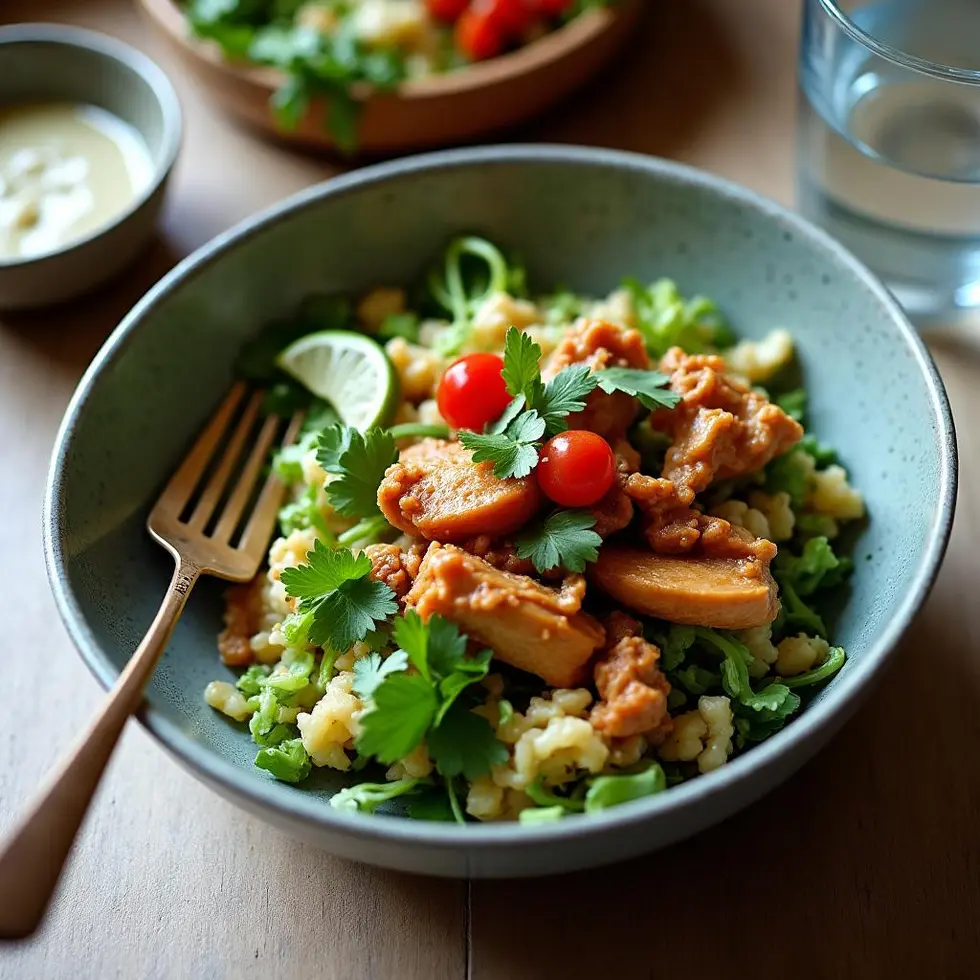 Diced chicken cooking in a skillet with chipotle peppers and cumin until golden brown