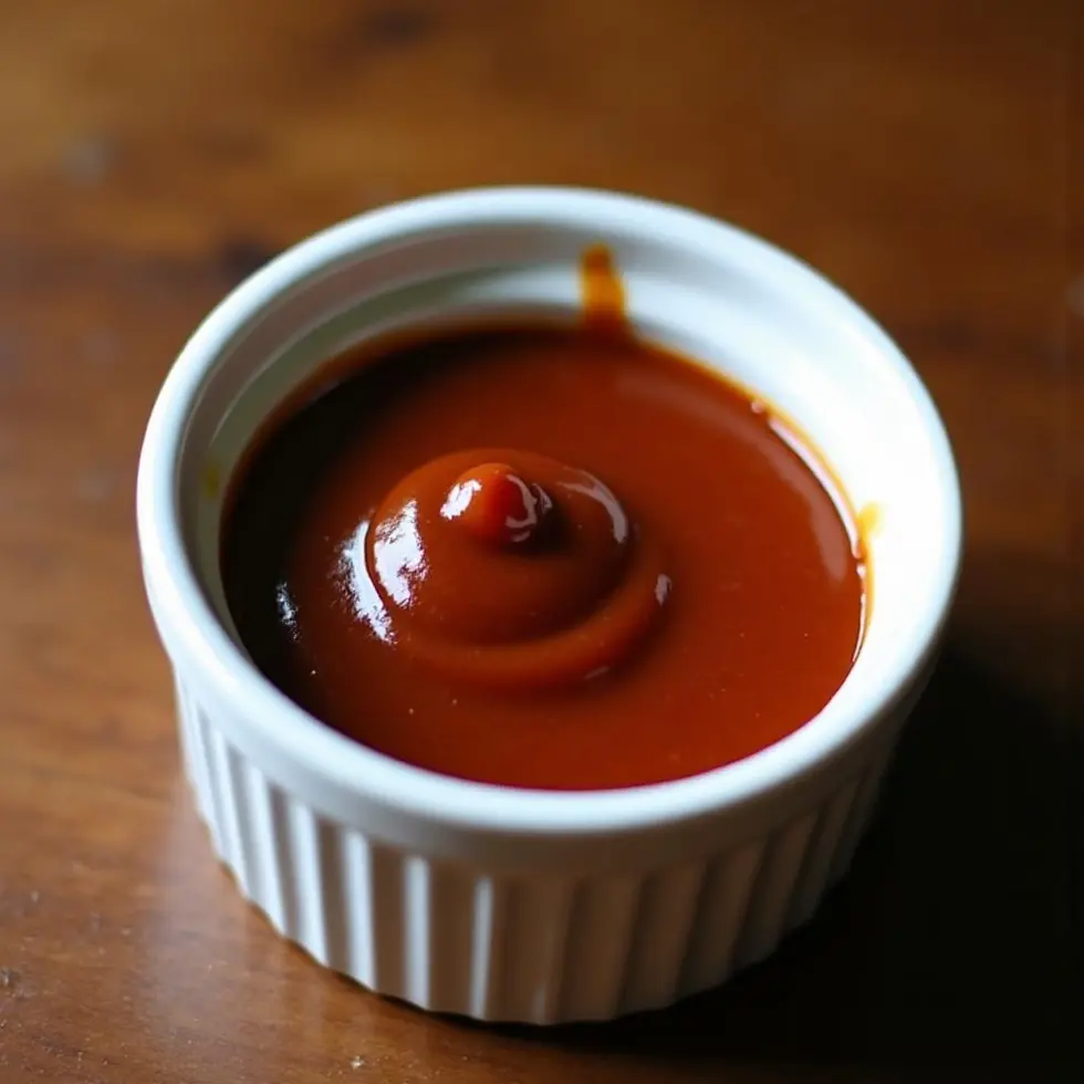 Copycat Arby's sauce in a white ramekin with glossy reddish-brown color and pepper flecks — copycat arby's sauce recipe