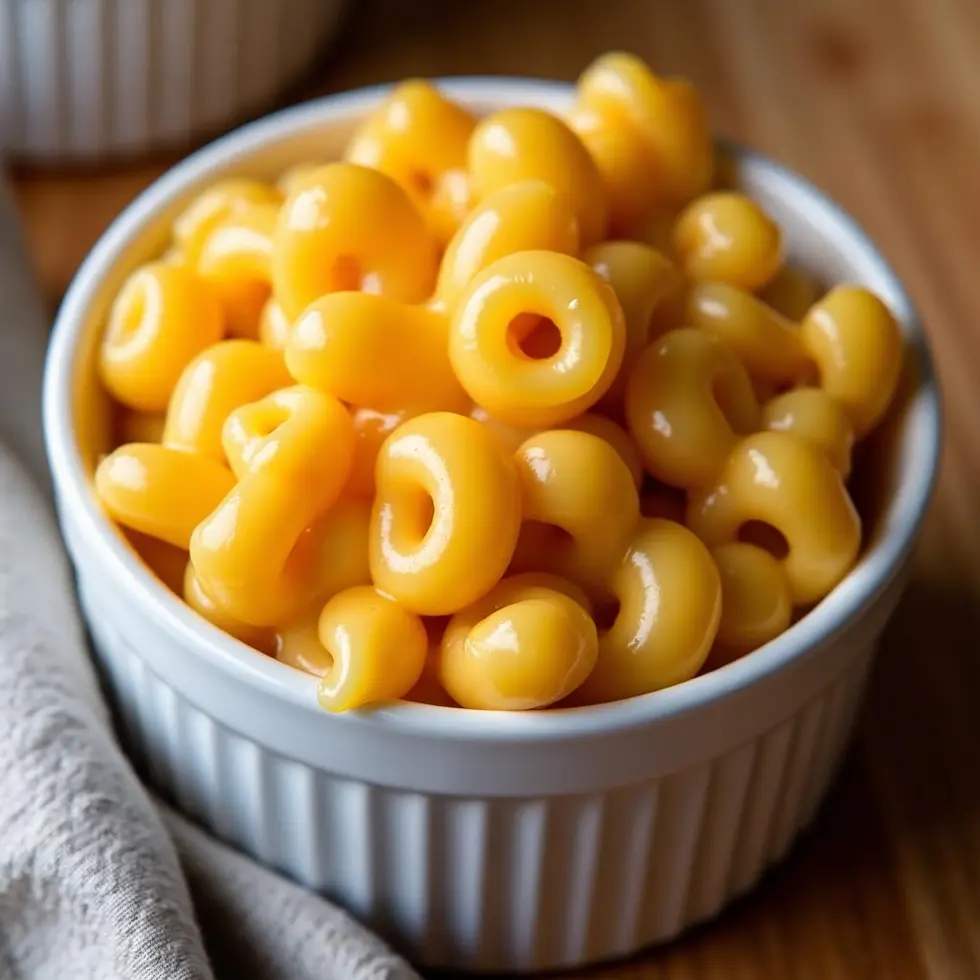 Creamy golden mac and cheese in white ramekin with glossy cheese sauce coating every pasta piece — copycat chick fil a mac and cheese