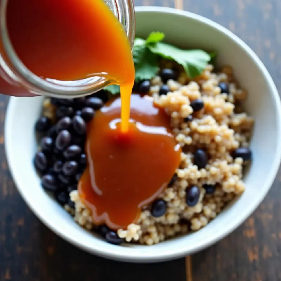 A single serving of copycat chipotle honey vinaigrette with a fork, ready to eat