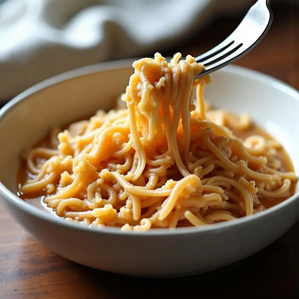 Shredded chicken breast in a shallow bowl, showing tender golden strands on a wooden table