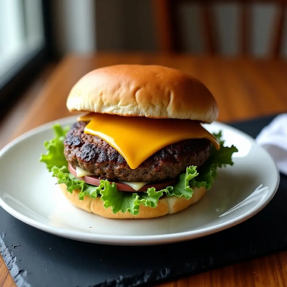 Smash burger with crispy edges, melted cheese, and toasted bun on a white plate — smash burger recipe blackstone