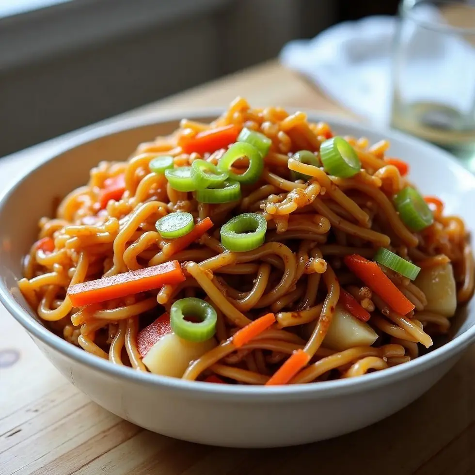 Chow mein with glossy noodles, shredded cabbage, carrots, and celery in a white bowl — copycat panda express chow mein