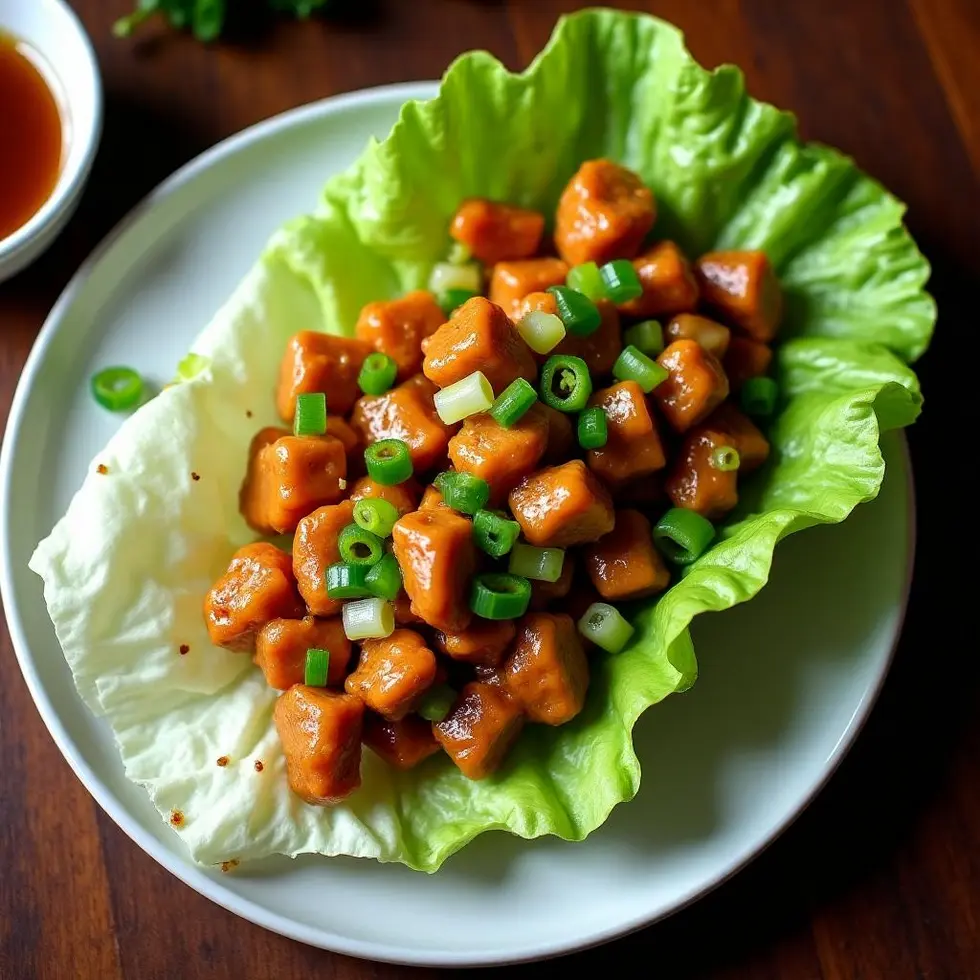 Lettuce wrap filling served in a bowl with fresh lettuce leaves on the side