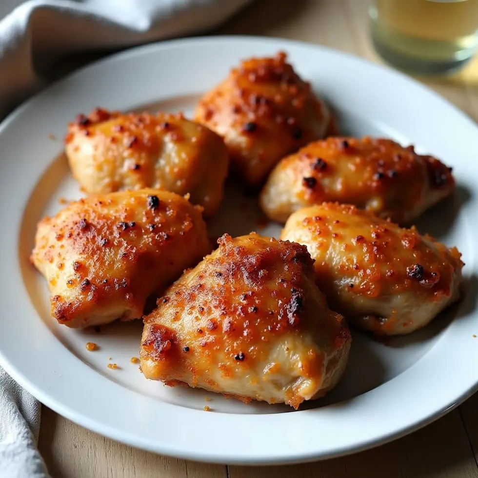 Crispy air fryer chicken thighs with golden-brown skin on a white plate — air fryer dinner recipes