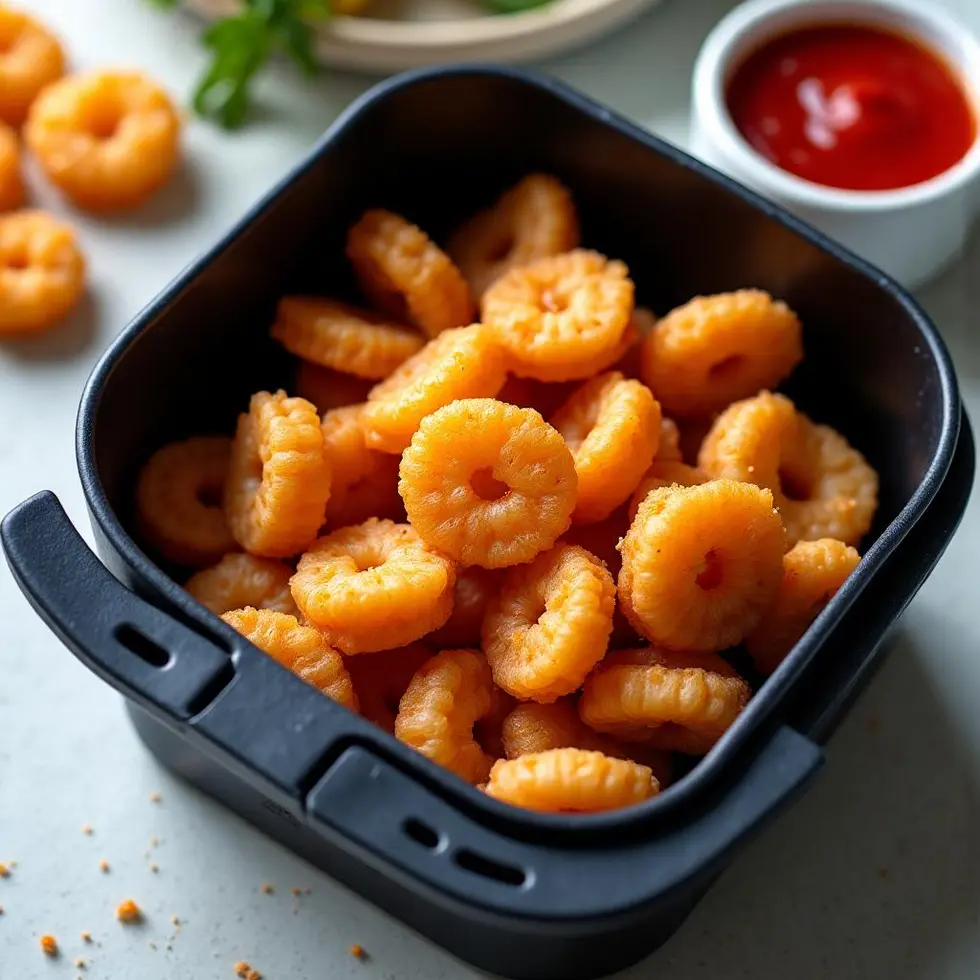 Crispy breaded shrimp served with red cocktail sauce for dipping